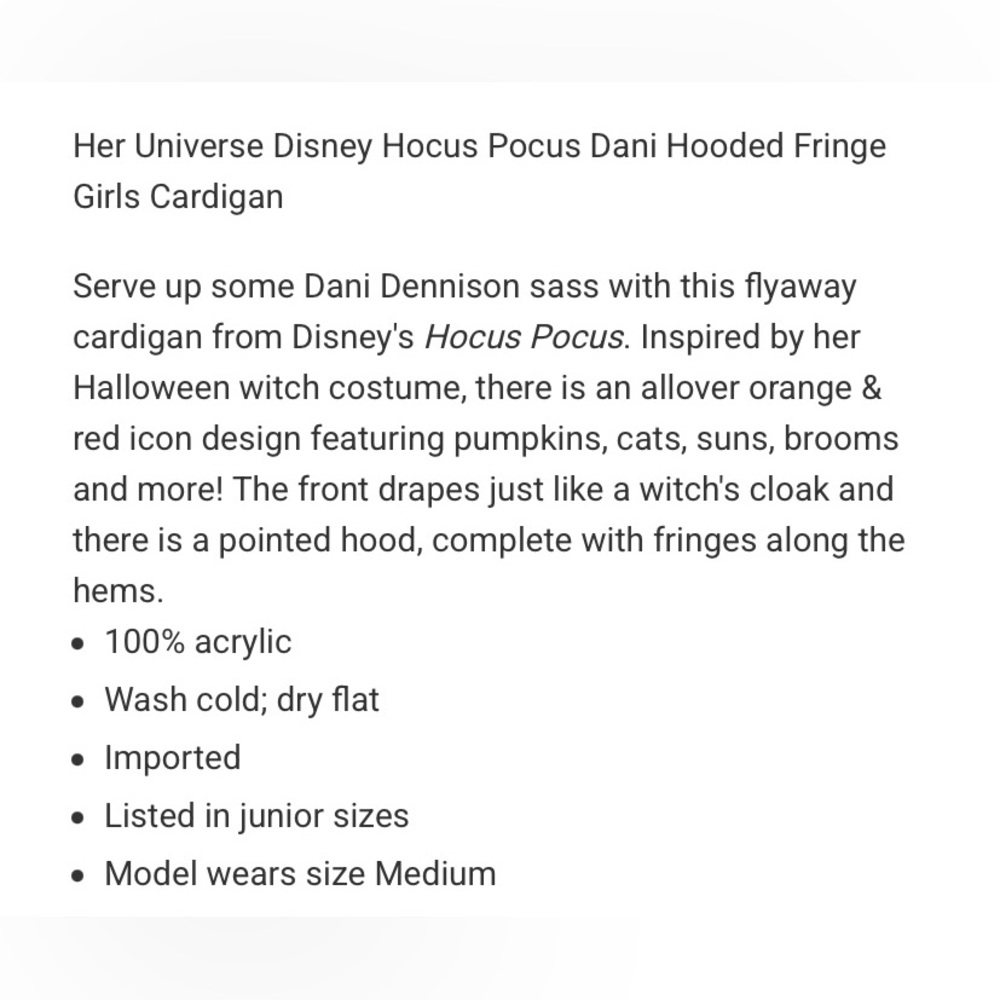 Her universe hocus pocus dani hooded fringe cardigan M halloween sweater - Picture 4 of 4